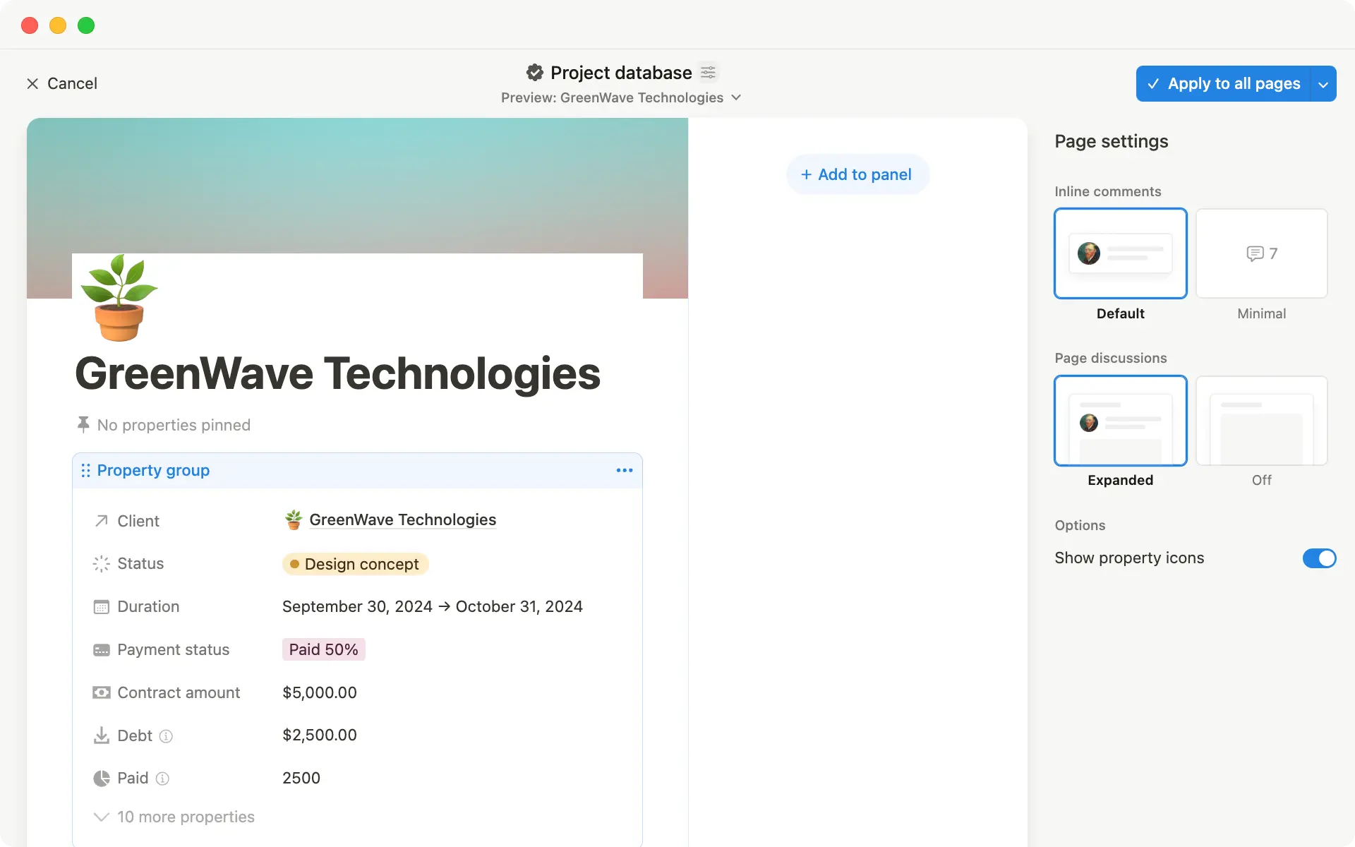 Layouts builder lets you customize everything about your database page — from pinning properties to creating a new side panel.