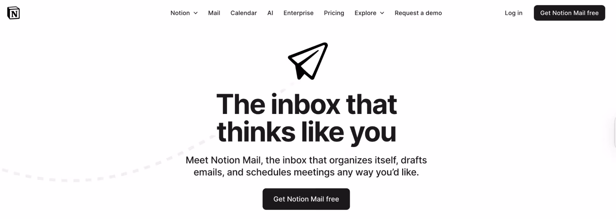 Notion mail landing page